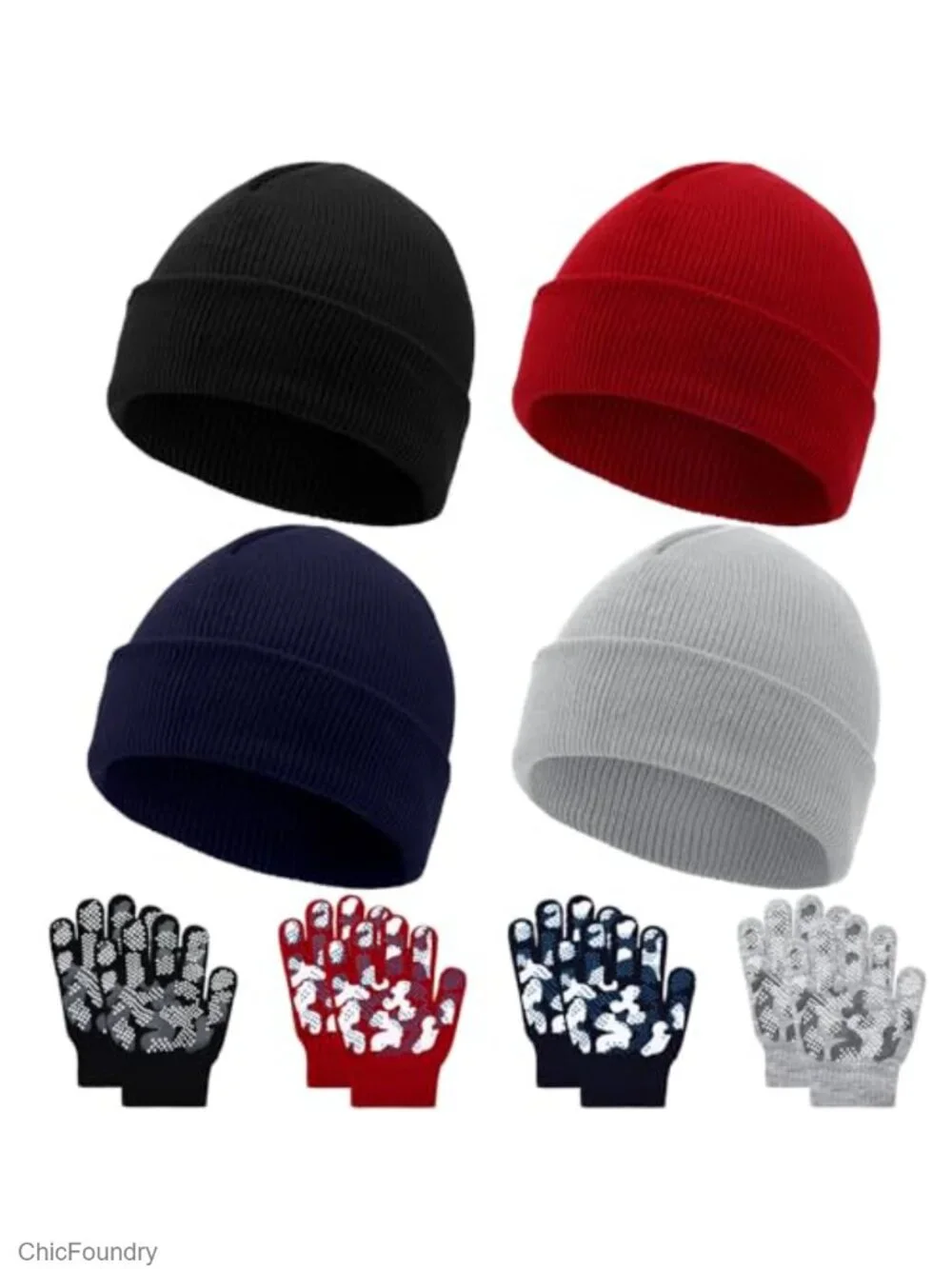 8 Pack Kids Knitted Beanie Hats and Gloves Set Winter Cold Weather Accessories
